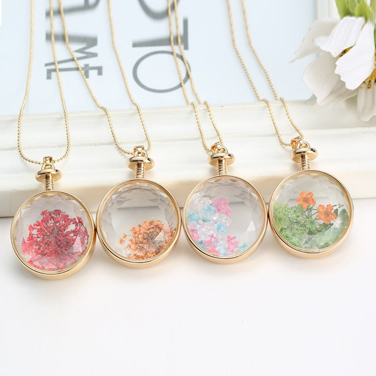 European Necklace Women Round Stars Dried Flower Colorful Starry Sky Plant Pendant Necklace Jewelry Gifts For Girls