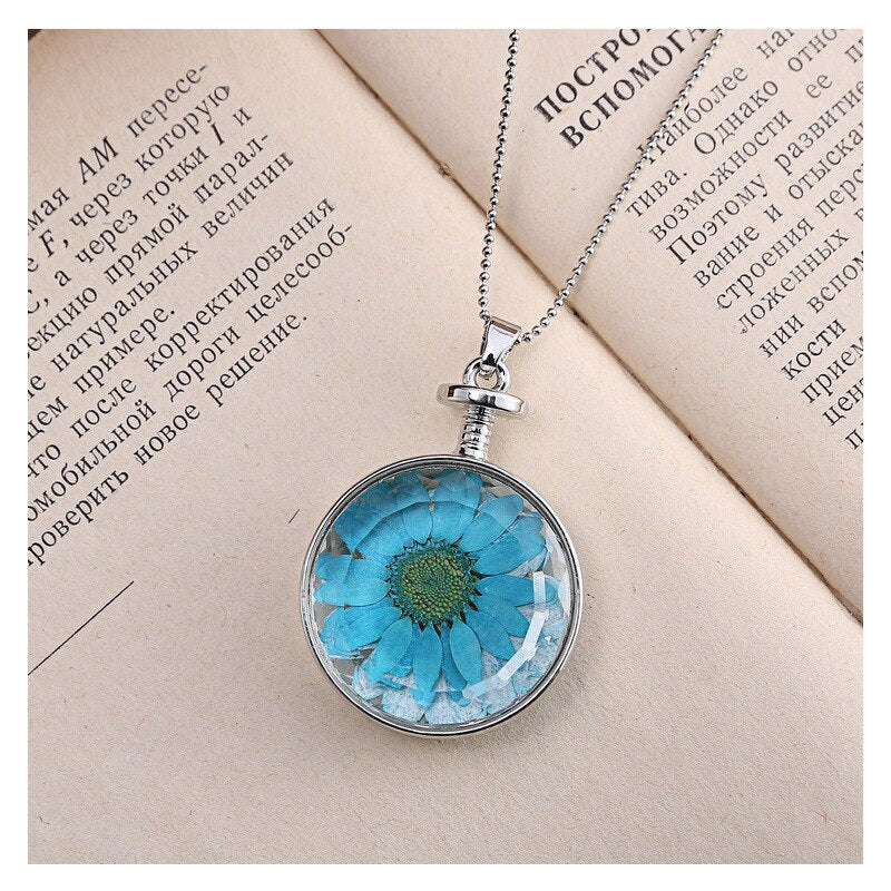 European Necklace Women Round Stars Dried Flower Colorful Starry Sky Plant Pendant Necklace Jewelry Gifts For Girls