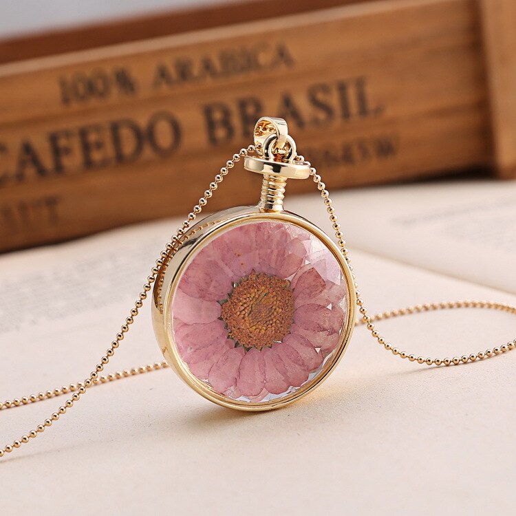 European Necklace Women Round Stars Dried Flower Colorful Starry Sky Plant Pendant Necklace Jewelry Gifts For Girls