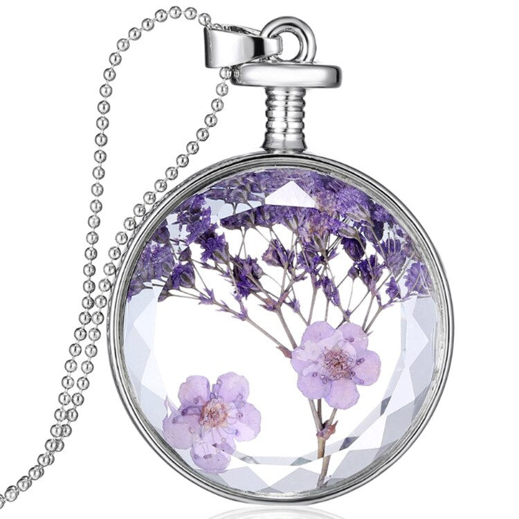 European Necklace Women Round Stars Dried Flower Colorful Starry Sky Plant Pendant Necklace Jewelry Gifts For Girls