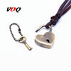 Adjustable Length Leather Choker Lock Heart Pendant Necklace Women Girl Romantic Jewelry Valentine's Gifts