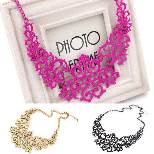 Women Hollow Bib Choker Statement Vintage Paper cut necklaces pendants 5BFR