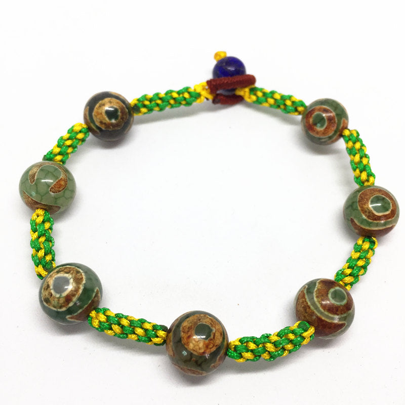 New Arrival Green Color Natural Agate 10mm Natural Stone Tibetan Dzi Beads Bracelet for Men and Women Bring Good Luck
