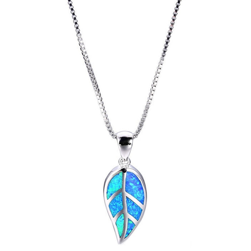 New Arrival Leaves Design Blue Fire Opal Silver Color Fashion Jewelry Dangle Necklace Fine Jewelry