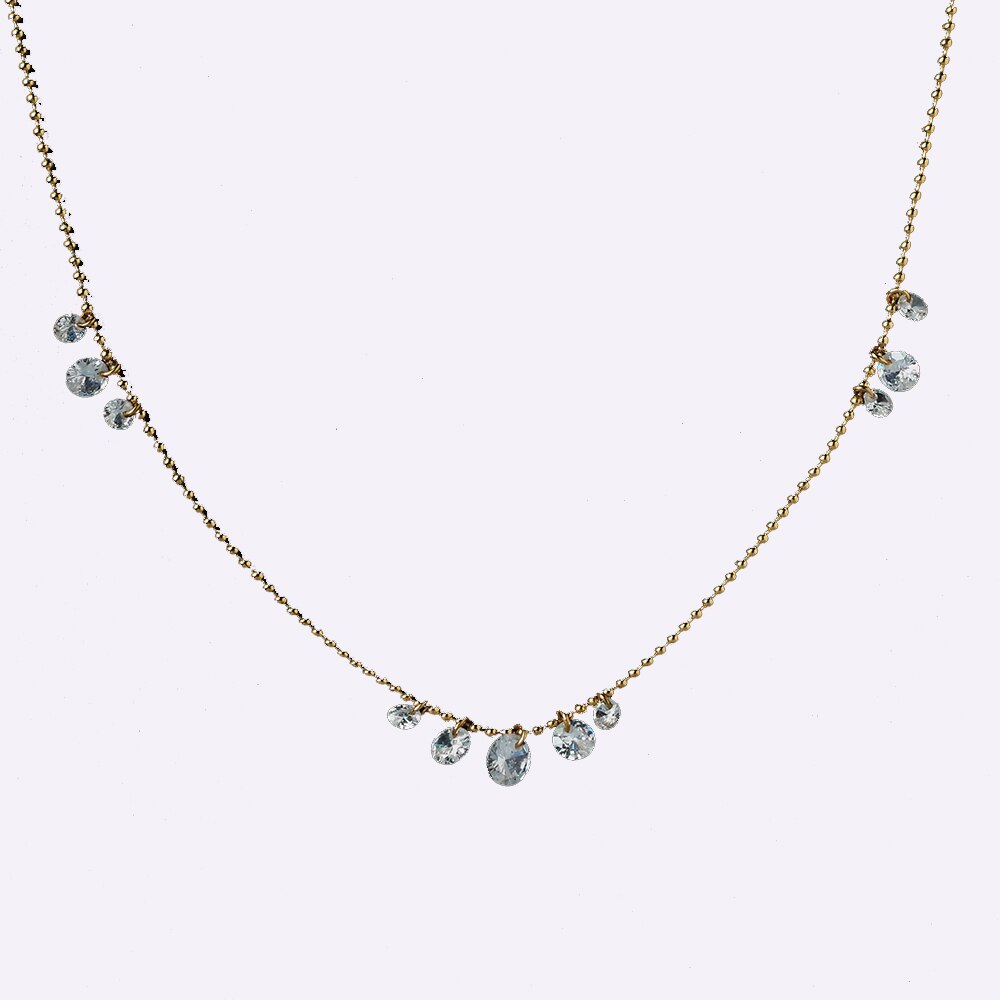 Light  Crystal Dewdrop Zircon Stone Charms Necklace For Women Stainless Stee Beaded Clavicle Chain Necklaces