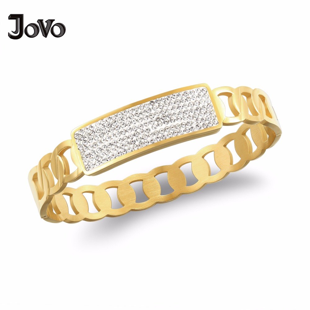 New Arrival Luxury Stainless Steel Bracelet Gold Lover Bracelet Rose Gold Bangle Rhinestone Jewelry for Women Wedding Party