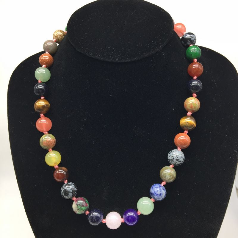 New Arrival Natural Stone Beads Choker Necklace Woman Style Knotted Necklace Party Gift Pink Crystal Howlite Carnelian Onyx