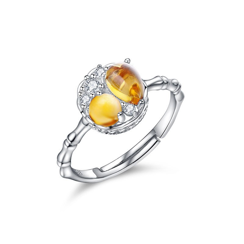 New Arrival Natural Yellow Crystal Bone Wedding Finger Ring for Women Jewelry 100% 925 Sterling Sliver Zircon Rings