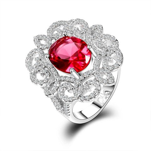 New Arrival Oval Red Ruby Gemstone Ring White CZ 925 Sliver Jewelry Rings For Women Size 6 7 8 9 10 Fashion Women Jewelry Gift