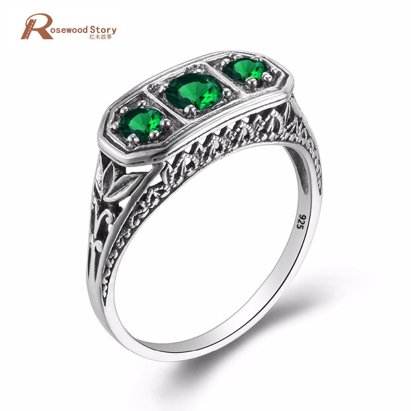 New Arrival Pure 925 Sterling Silver Finger Rings With Green Stone Luxury Vintage Charms Engagement Ring Jewelry For Women Gift