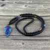 Rainbow Oval Beads Black Men Jewelry Necklace with Blue Arrow Hematite Stone Pendant Necklace for Men Women