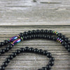 Rainbow Oval Beads Black Men Jewelry Necklace with Blue Arrow Hematite Stone Pendant Necklace for Men Women