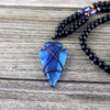Rainbow Oval Beads Black Men Jewelry Necklace with Blue Arrow Hematite Stone Pendant Necklace for Men Women