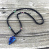 Rainbow Oval Beads Black Men Jewelry Necklace with Blue Arrow Hematite Stone Pendant Necklace for Men Women