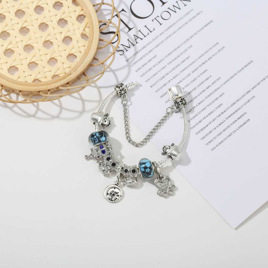 Silver Color Crystal Lovely Owl Pendant Charm Bracelets With Cactus Beads Brracelets For Women Men Jewelry Gift