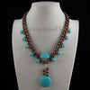 Terisa Pearl Jewelry Store Blue Turquoise 2 Rows Brown Natural Freshwater Pearl Necklace Charming Women Gift