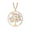 Tree Of Life Necklace Gold Color Long 3-layer Composite Chain Big Crystal Round Pendant Necklaces For Woman Jewelry