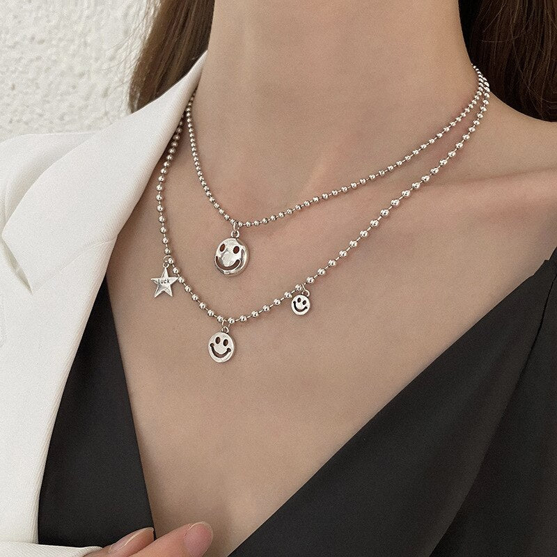 Trend Smile Pandant Necklace Ins Korean Retro Clavicle Chain Hip Hop Women's Necklaces 2021 Trendy Jewelry