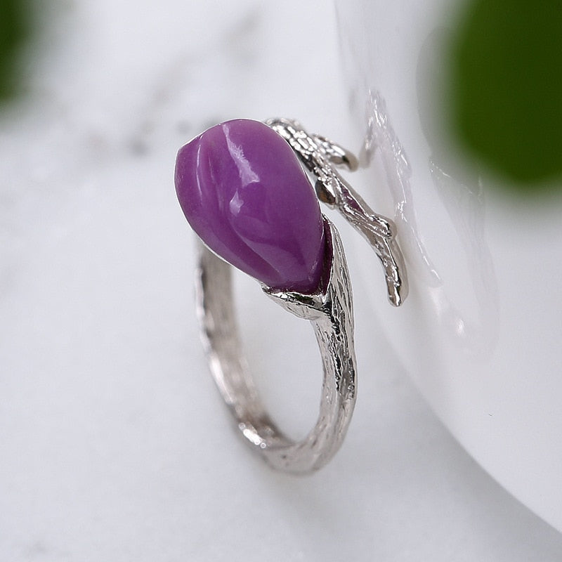 New Arrival silver S925 Sterling Silver Korean Edition orchid mosaic purple mica women's Joker Silver Ring Rings Wholesale