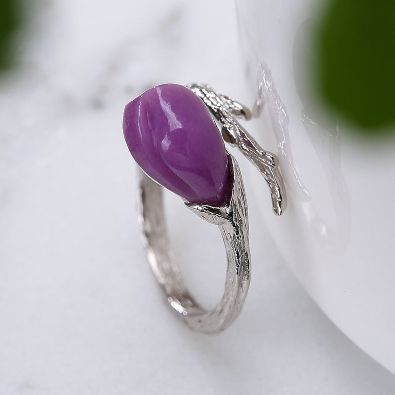 New Arrival silver S925 Sterling Silver Korean Edition orchid mosaic purple mica women's Joker Silver Ring Rings Wholesale
