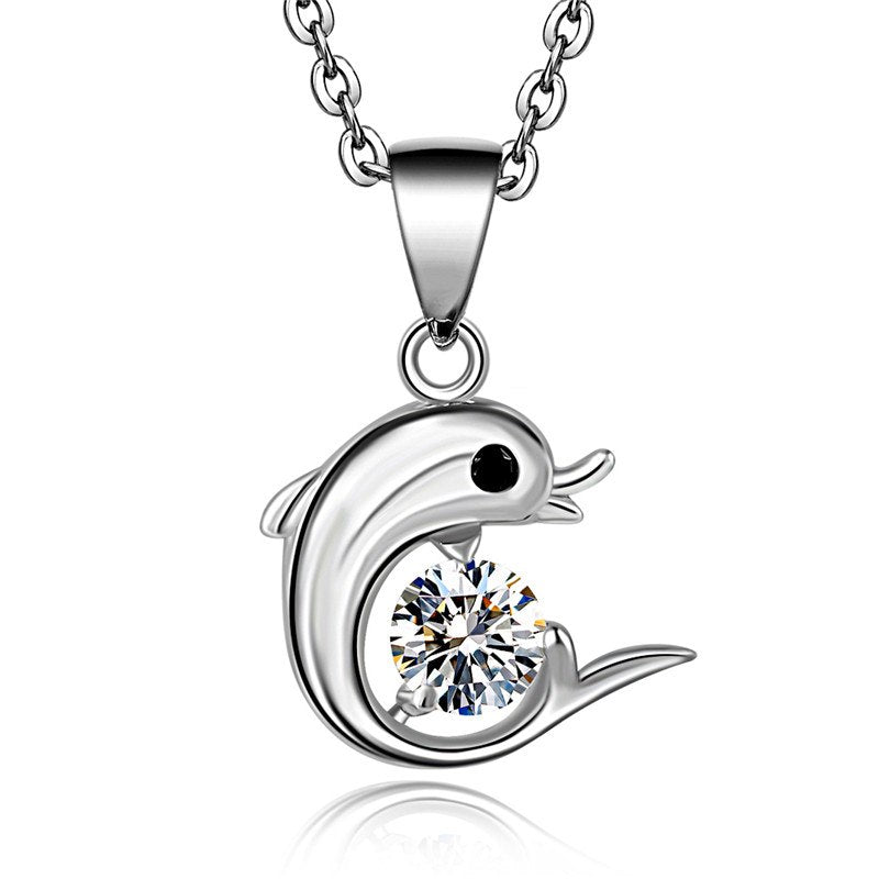 New Arrivals 925 Sterling Silver Necklace Women Charm Dolphin Pendant Necklace AAA Crystal Female Fine Jewelry