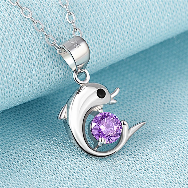 New Arrivals 925 Sterling Silver Necklace Women Charm Dolphin Pendant Necklace AAA Crystal Female Fine Jewelry