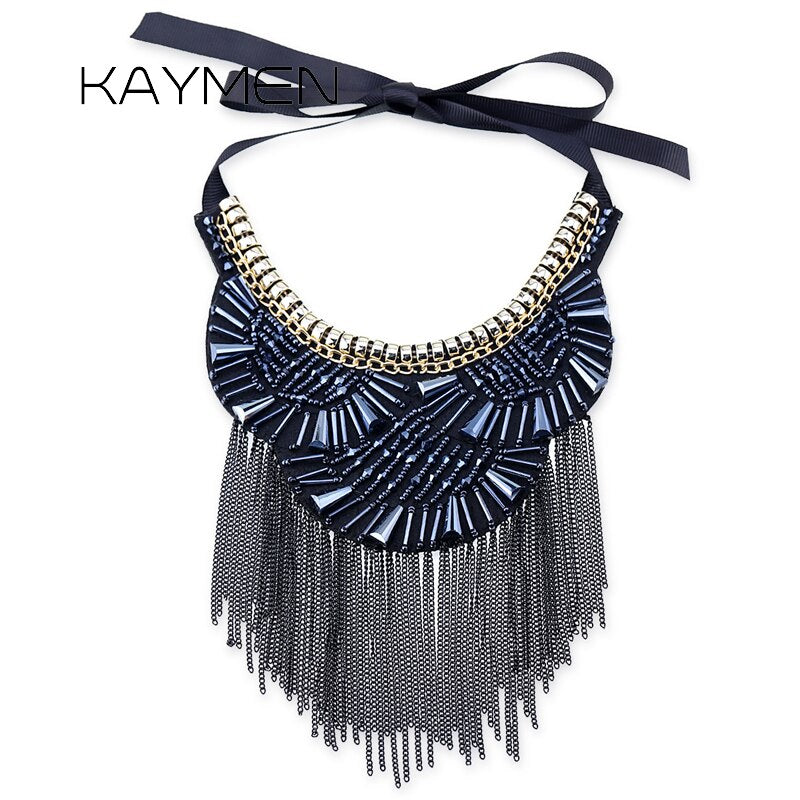 s Fabric Crystal Statement Necklace Pendant Women Girls Chokers Necklace Collar Tassels Necklace Bijoux 1636
