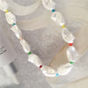 s Irregular White Pearl with Colorful Bead Strand Necklace For Women Girl Elegant Gorgeous Statement Lovely Jewelry