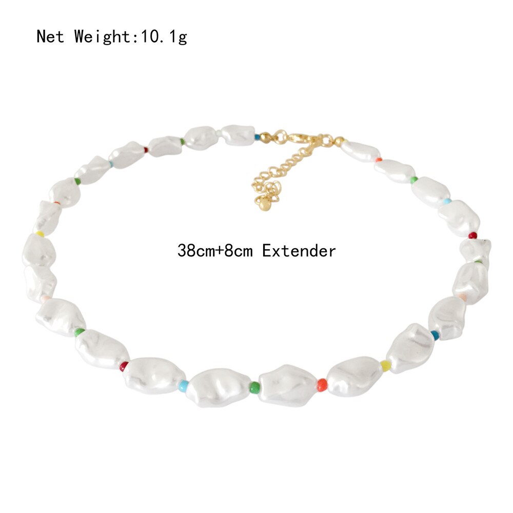 s Irregular White Pearl with Colorful Bead Strand Necklace For Women Girl Elegant Gorgeous Statement Lovely Jewelry