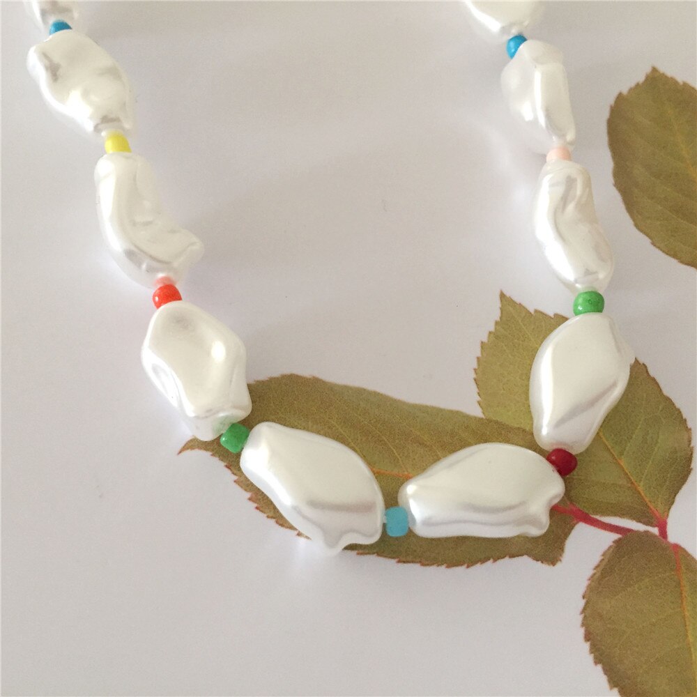 s Irregular White Pearl with Colorful Bead Strand Necklace For Women Girl Elegant Gorgeous Statement Lovely Jewelry