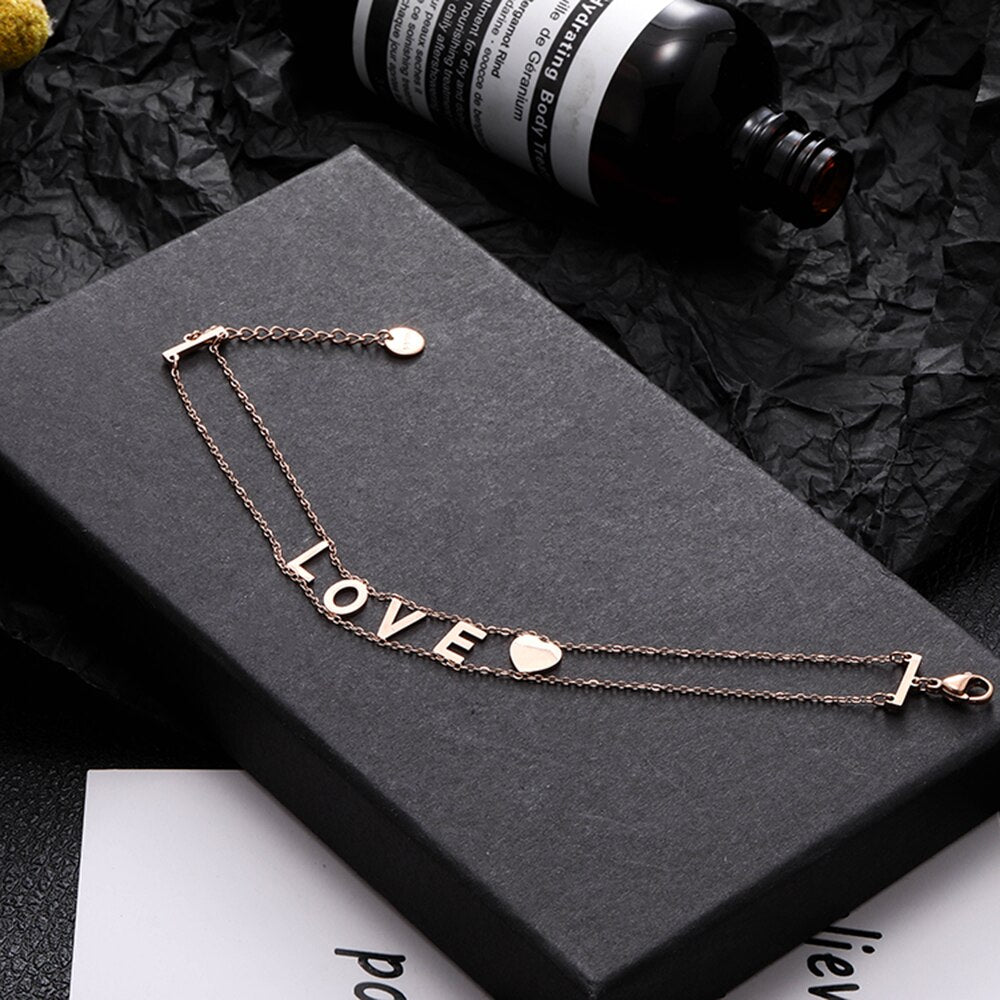 s LOVE Letter Stainless Steel Bracelets For Woman Rose Gold Color Love Heart Bracelet Simple Jewelry Statement Gifts