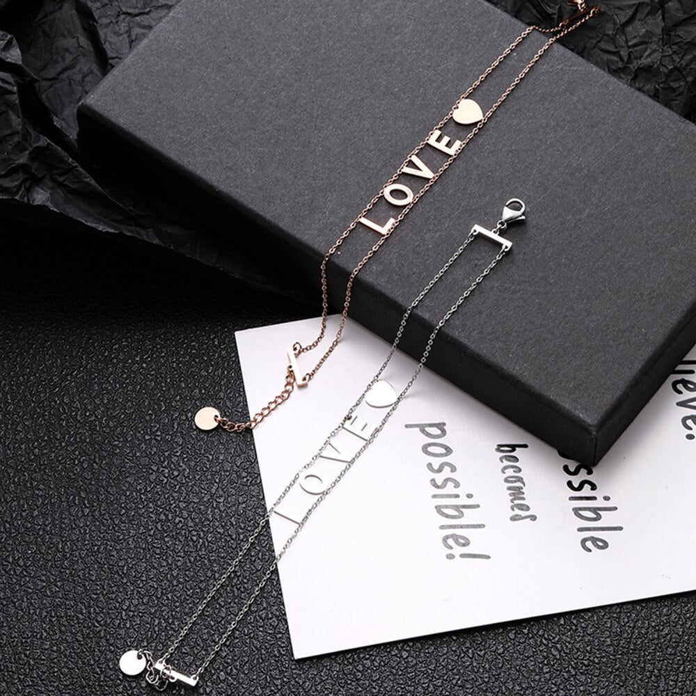 s LOVE Letter Stainless Steel Bracelets For Woman Rose Gold Color Love Heart Bracelet Simple Jewelry Statement Gifts