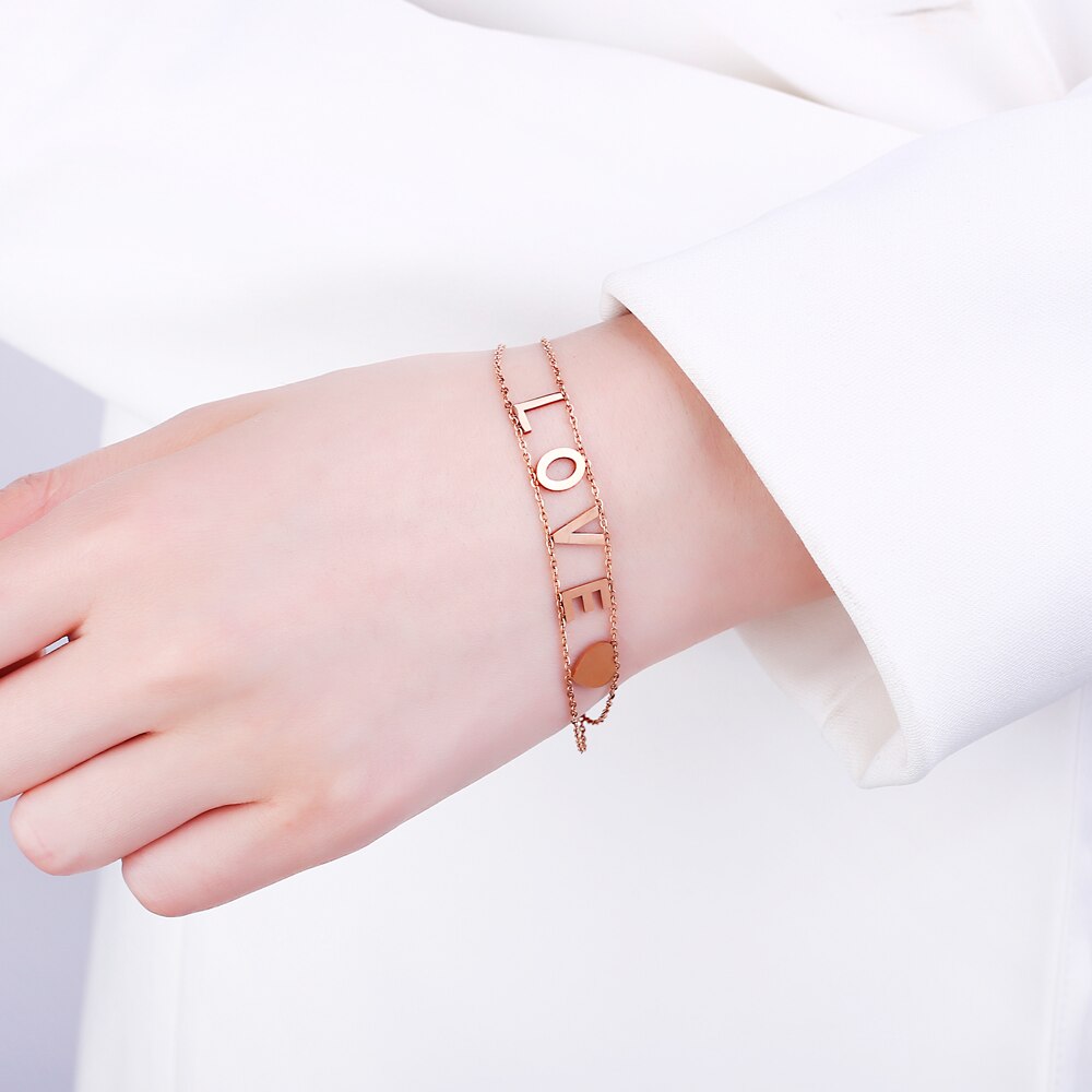 s LOVE Letter Stainless Steel Bracelets For Woman Rose Gold Color Love Heart Bracelet Simple Jewelry Statement Gifts