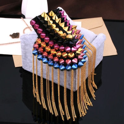 New Arrivals Tassels Chains Epaulet Gold Color Punk Style Shoulder Strap Women And Men Alloy Rivet Epaulette Jewelry Accessories