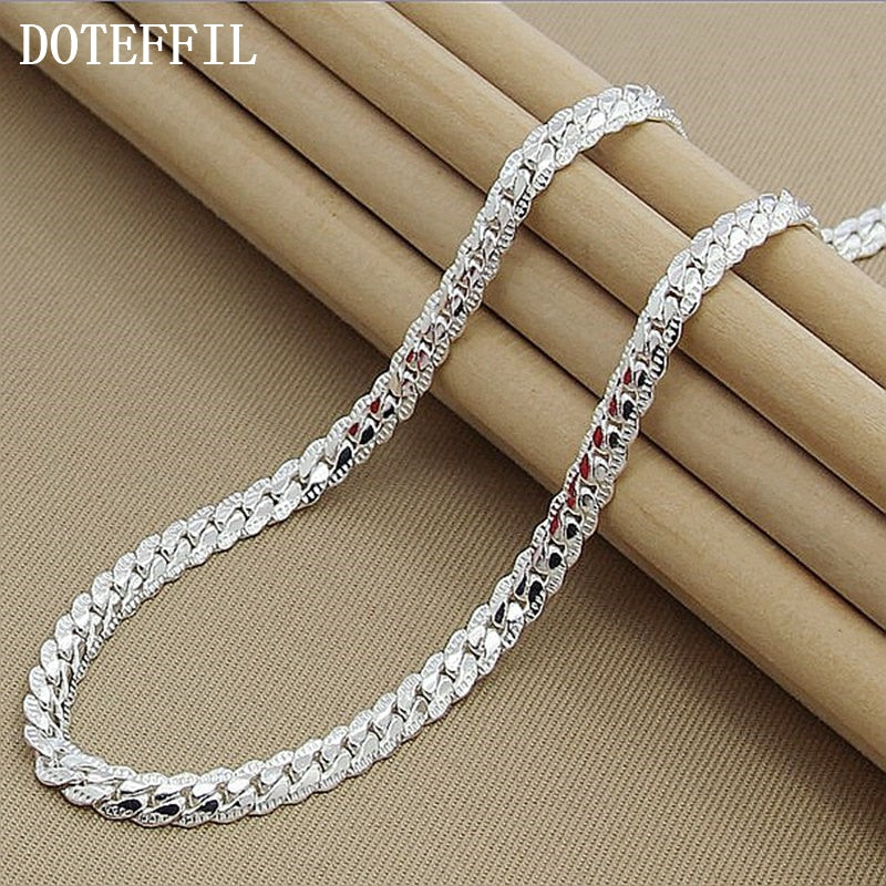 New Arrivals Women 6MM Full Sideways Silver Necklace 925 Sterling Silver Fashion Jewelry Women Men Link Chain Necklace