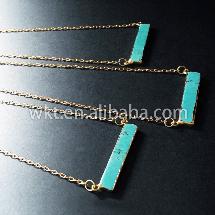 New Arrive! Wholesale Long rectangle howlite double hoops necklace, fashion green howlite 24K gold trim necklace