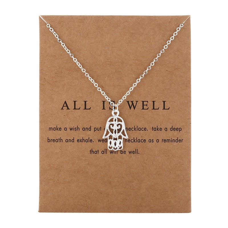 Arrived Jewelry Silver Color All Is Well Hamsa Fatima Hand Chocker Necklace Pendant For Women Girl