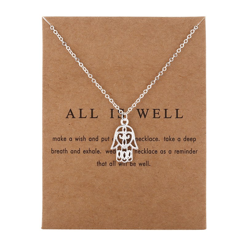 New Arrived Fashion Jewelry Silver Color All Is Well Hamsa Fatima Hand Chocker Necklace Pendant For Women Girl