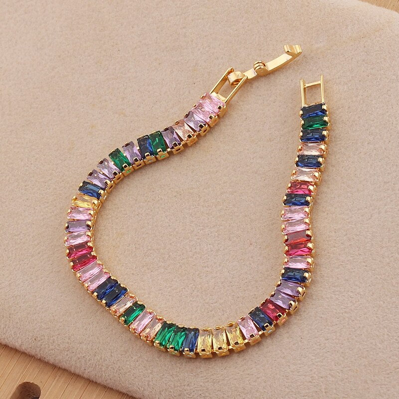 Arrived Gold Filled Choker Necklace Rainbow CZ Wide Tennis Chain Colorful Cubic Zircon Charm collar jewellery bijoux femme
