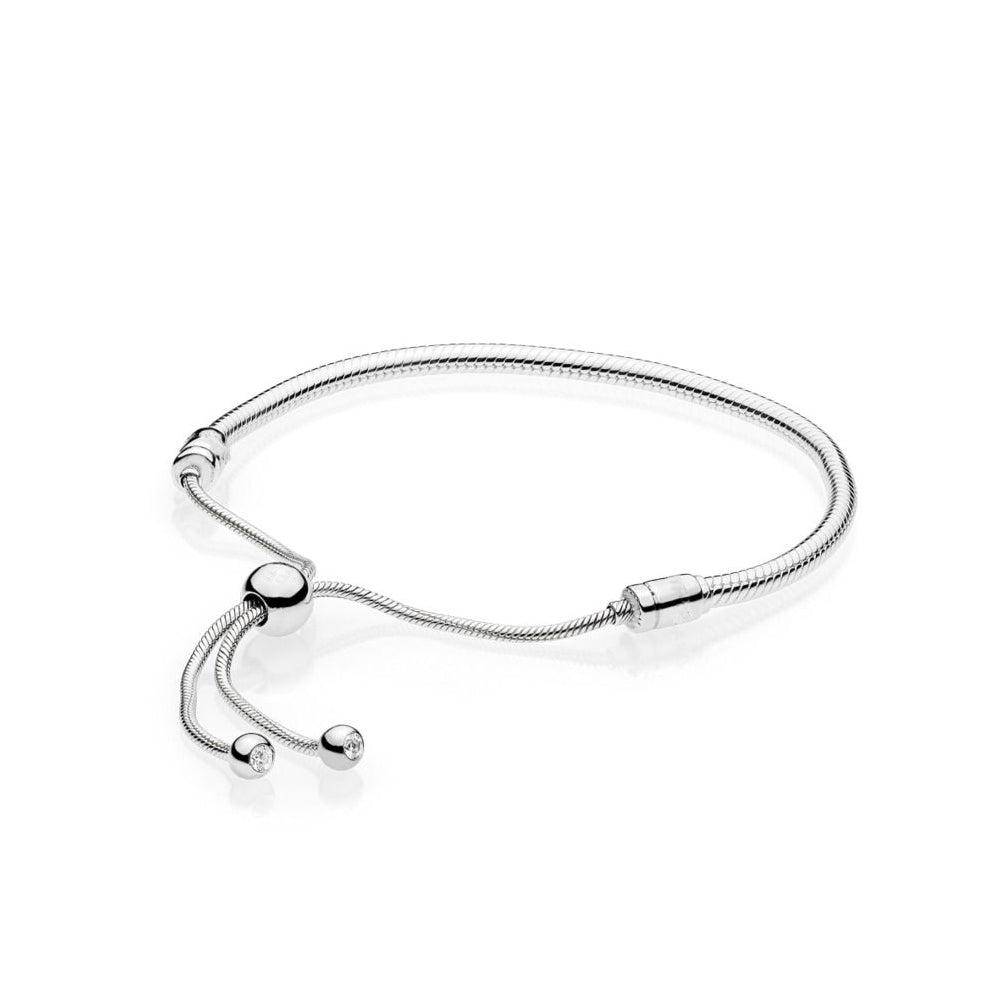 New Authentic 925 Sterling Silver Moments Silver Sliding Bracelet Snake chain Fit Originai Charm Bracelet pan Jewellery