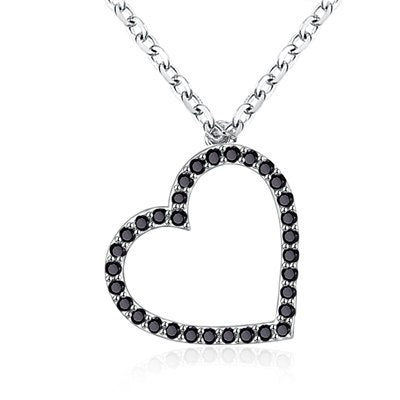 New Authentic 925 Sterling Silver Necklace For Women Blue/Black Cubic Zirconia Micro Paved Heart Pendant Necklaces Party Jewelry