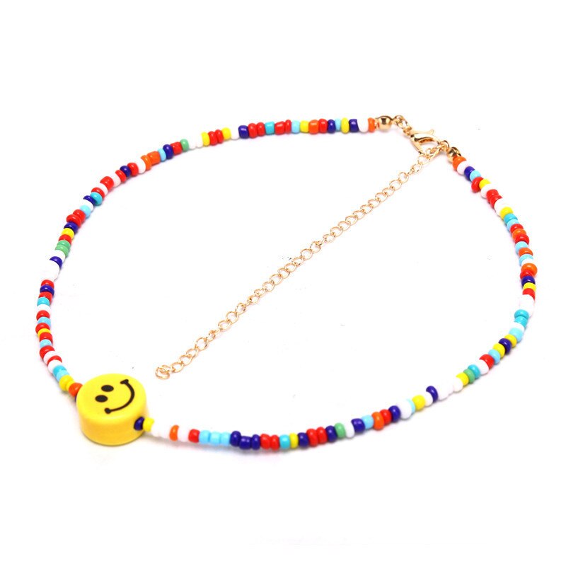 Beaded Necklace Bohemian Short Chain Necklace Smile Colorful Rice Bead Popular Necklace Necklaces for Women