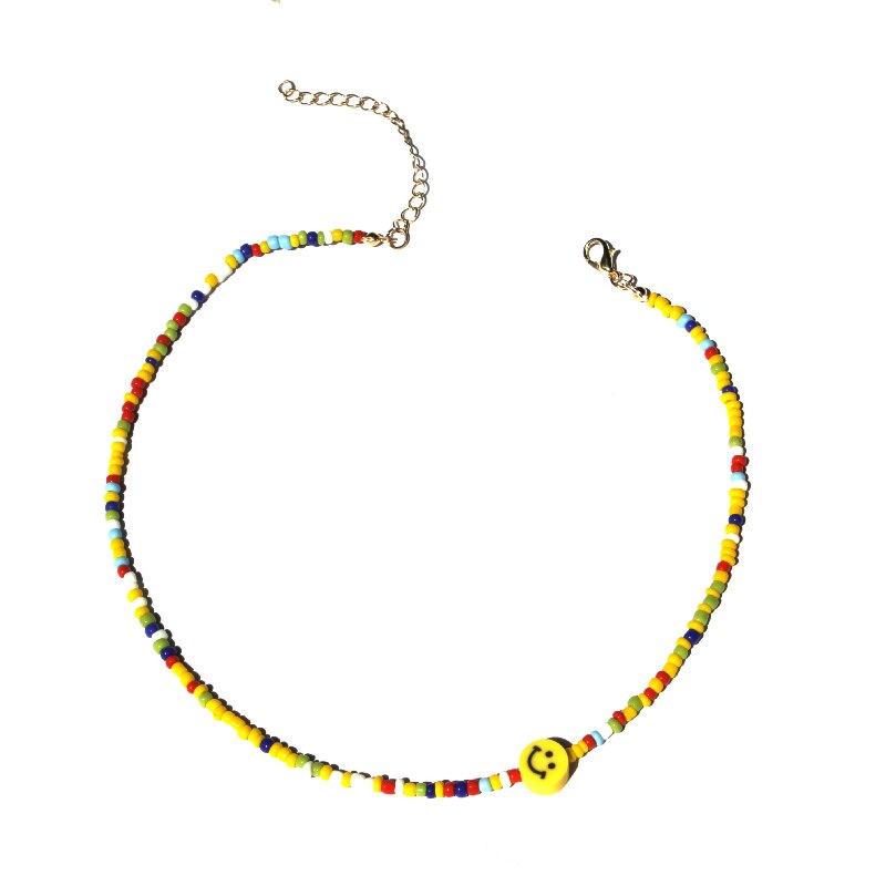 Beaded Necklace Bohemian Short Chain Necklace Smile Colorful Rice Bead Popular Necklace Necklaces for Women