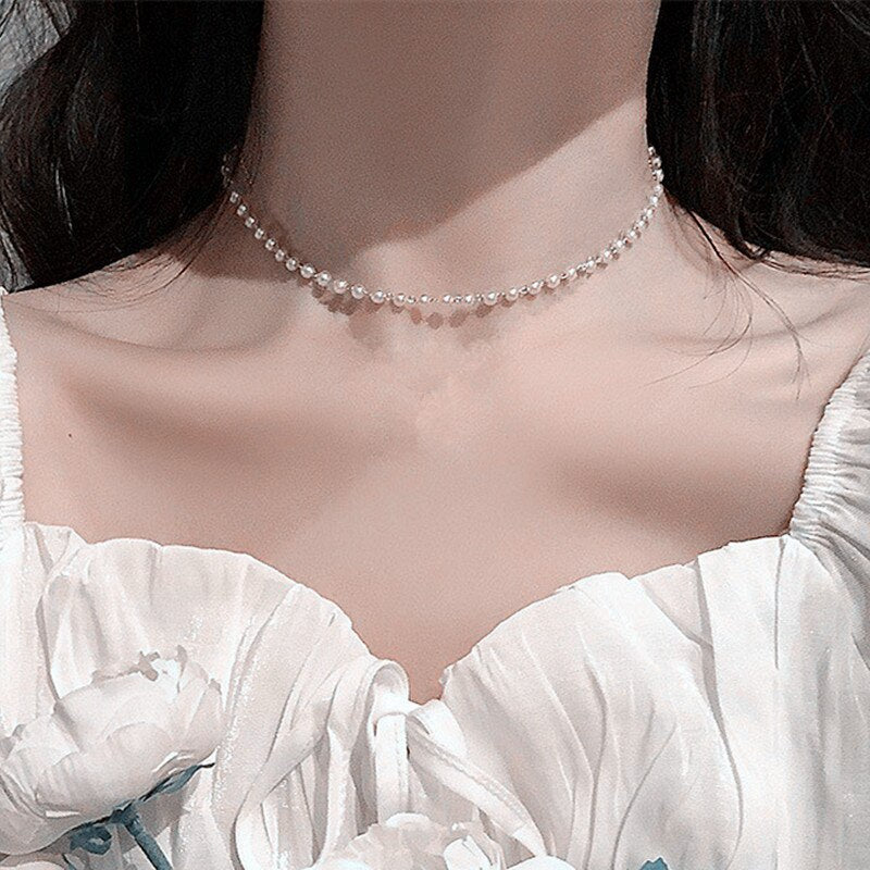 Beads Women's Neck Chain Kpop Pearl Choker Necklace Gold Color Goth Chocker Jewelry On The Neck Pendant 2021 Collar For Girl