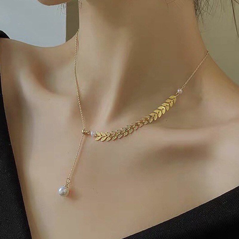 Beads Women's Neck Chain Kpop Pearl Choker Necklace Gold Color Goth Chocker Jewelry On The Neck Pendant 2022 Collar For Girl