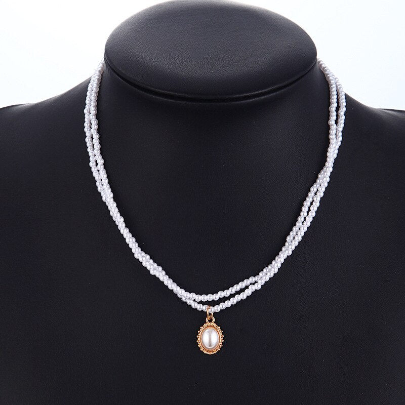 Beads Women's Neck Chain Kpop Pearl Choker Necklace Gold Color Goth Chocker Jewelry On The Neck Pendant 2021 Collar for Girl