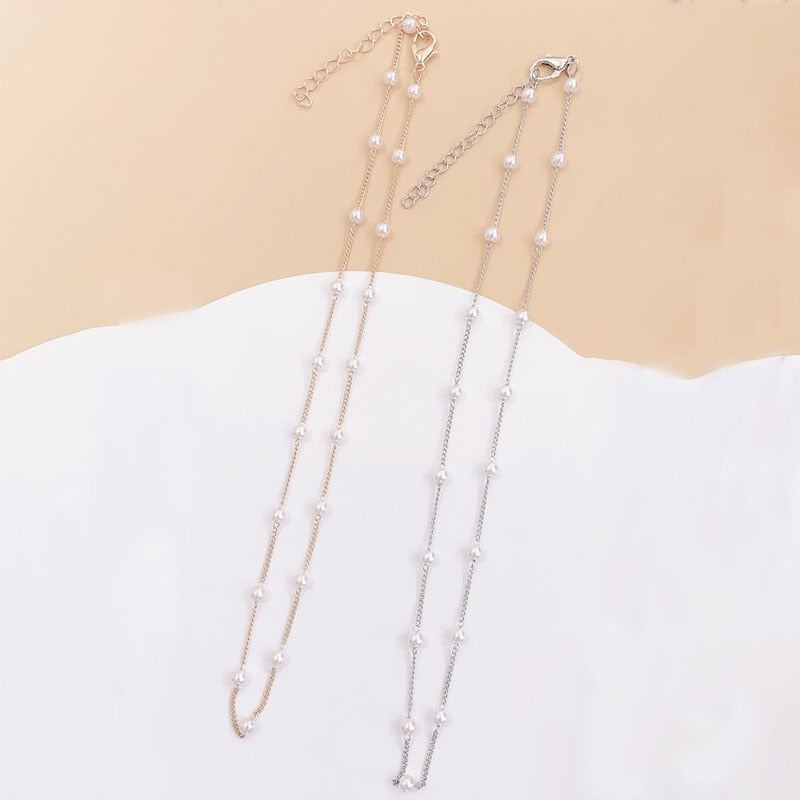Beads Women's Neck Chain Kpop Pearl Choker Necklace Gold Color Goth Chocker Jewelry On The Neck Pendant 2022 Collar For Girl