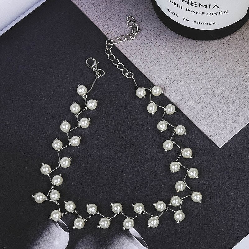 Beads Women's Neck Chain Kpop Pearl Choker Necklace Gold Color Goth Chocker Jewelry On The Neck Pendant 2021 Collar for Girl