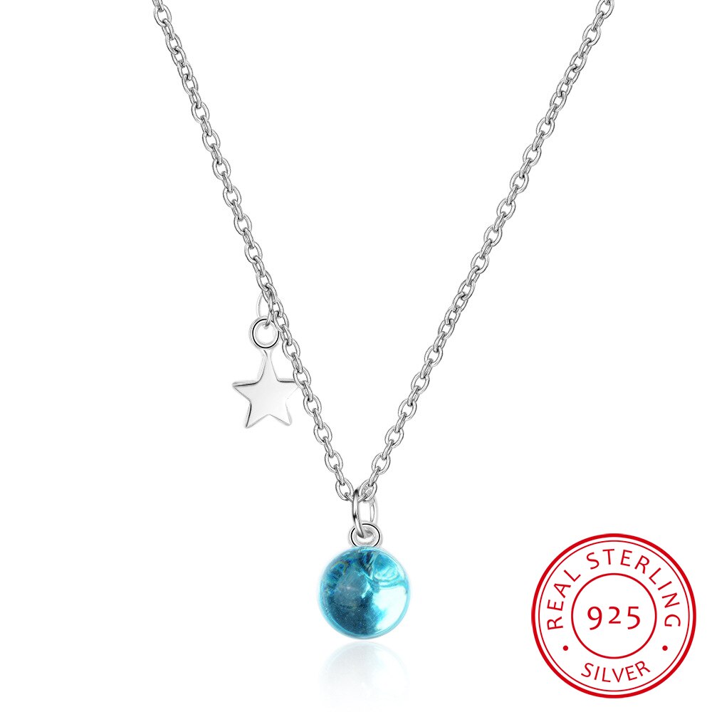Beautiful Female Exquisite 925 Sterling Silver Jewelry Star And Blue Ball Crystal Clavicle Chain Pendant Necklaces for Women