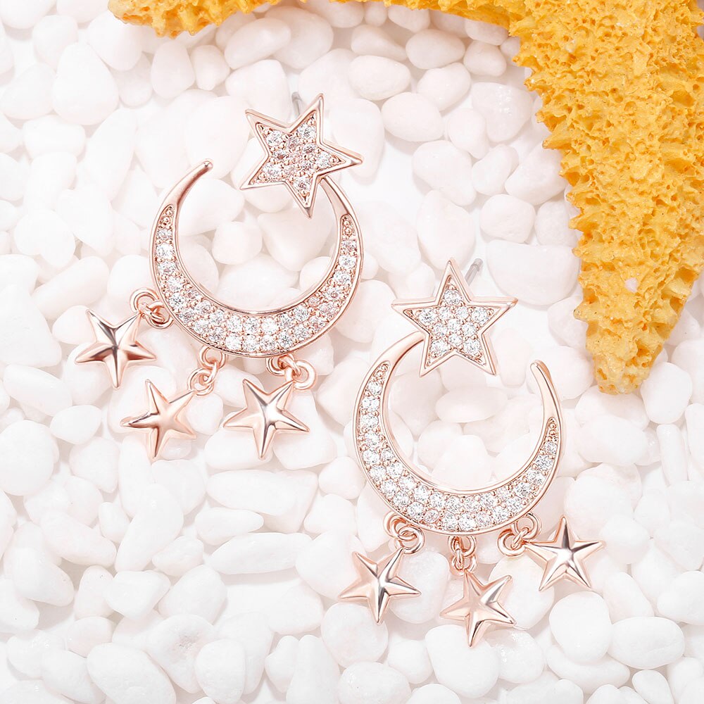 Big Zirconia Moon Stars Drop Earrings For Women CZ Star Tassel Dangle Earrings Geometric Party Earring Gifts Jewelry